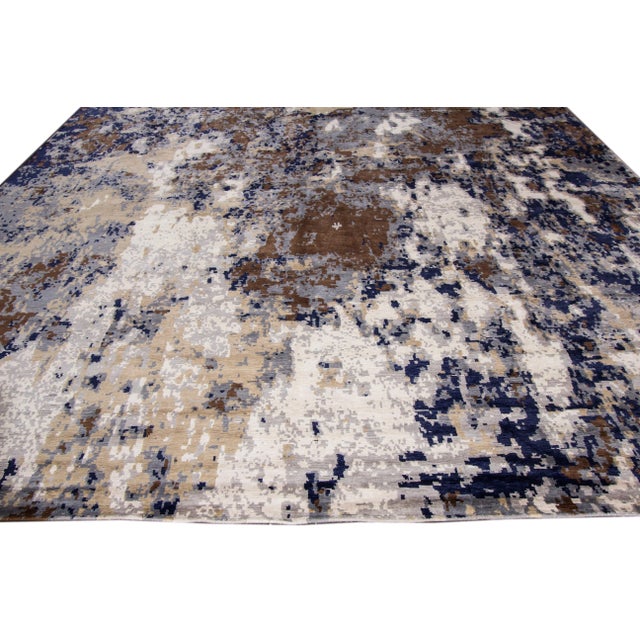 21st Century Modern Abstract Wool & Silk Rug 12 X 15 For Sale - Image 10 of 11