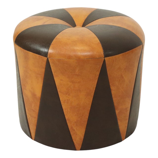 Vintage Round Pouf in Two-Tone Skai, 1960s For Sale