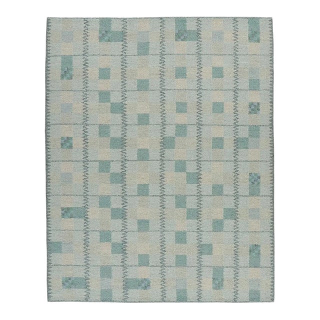 Rug & Kilim’s Scandinavian Style Rug in Teal Blue Tones With Geometric Patterns For Sale