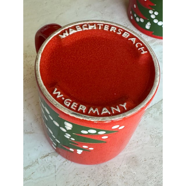 1980s Waechtersbach Christmas Tree Mugs – Set of 6 Red Stoneware For Sale - Image 4 of 6