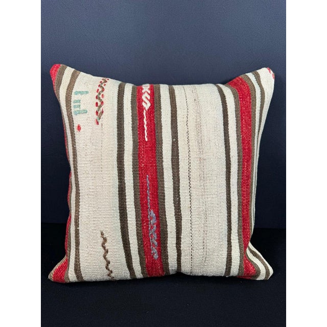Turkish Hemp Pillow Cushion Natural Beige Red Pillow Cushion Cover 20x20 For Sale - Image 4 of 4