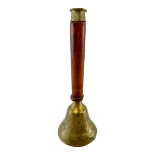 Vintage Brass & Turned Wood Hand Bell For Sale