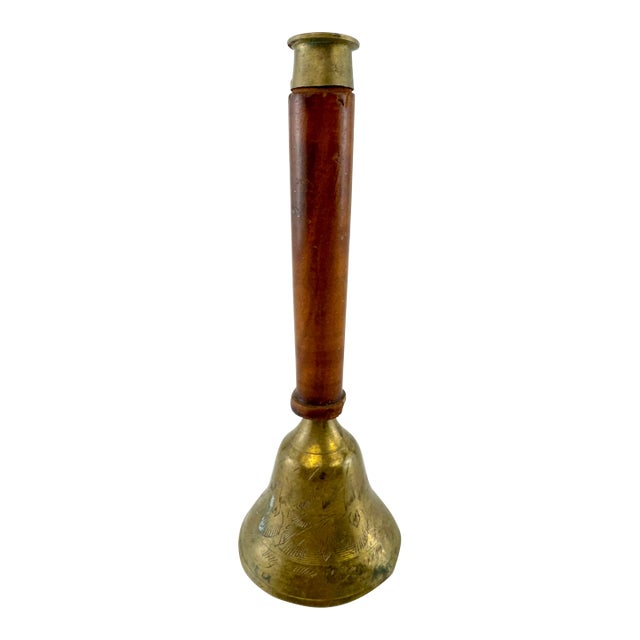 Vintage Brass & Turned Wood Hand Bell For Sale
