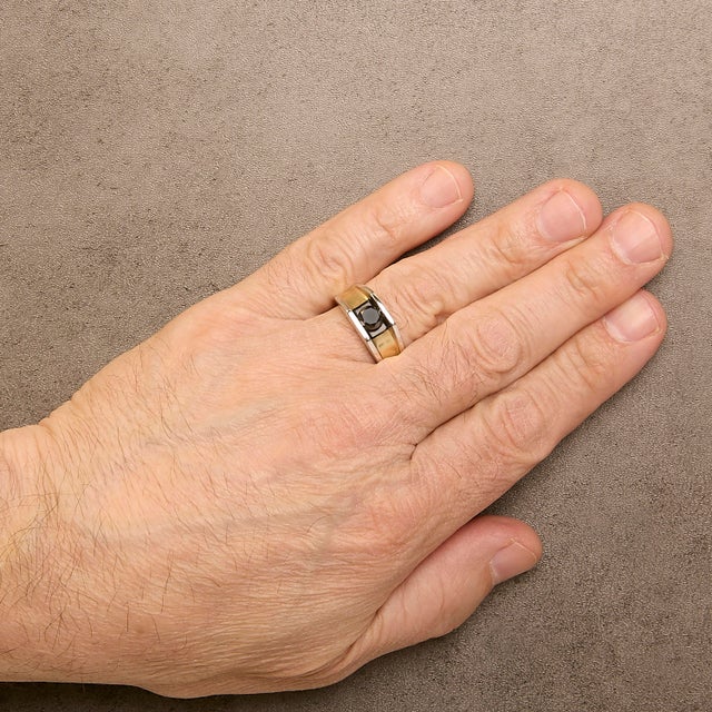 Early 21st Century Men's 14K Yellow Gold Plated Sterling Silver 1.0 Cttw Round Black Diamond Band Ring - Size 10.5 For Sale - Image 5 of 6