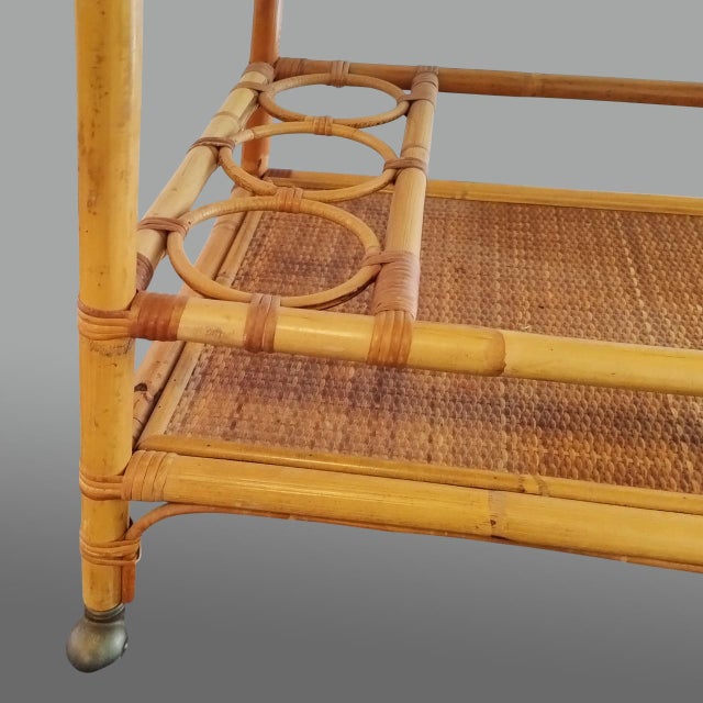 Wood Vintage Handcrafted and Bar Cart in Bamboo E Rattan, 1960s For Sale - Image 7 of 9