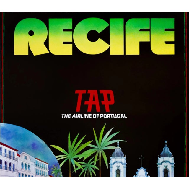 Illustration 1970s Portuguese Travel Poster, Recife (Brazil), Tap (The Airline of Portugal) For Sale - Image 3 of 3
