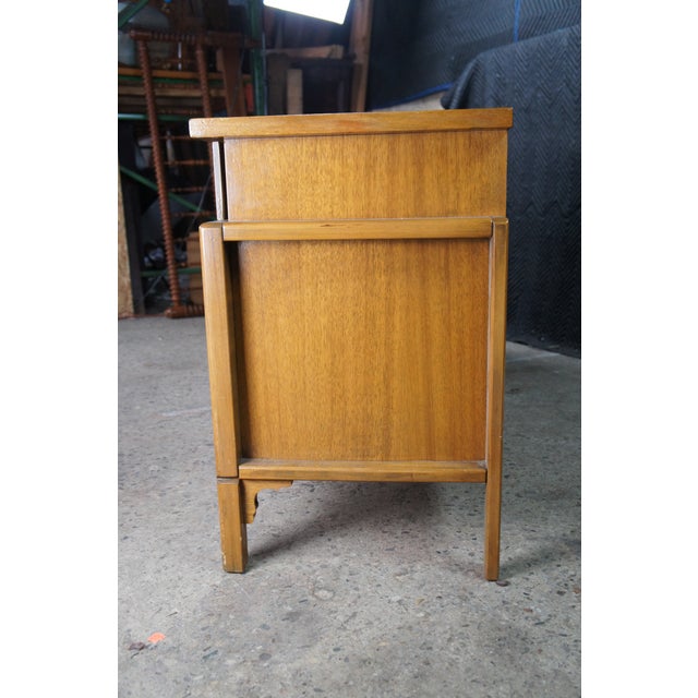 Mid Century Chinoiserie Walnut Burl Triple Dresser & Mirror Credenza Buffet MCM For Sale - Image 10 of 13