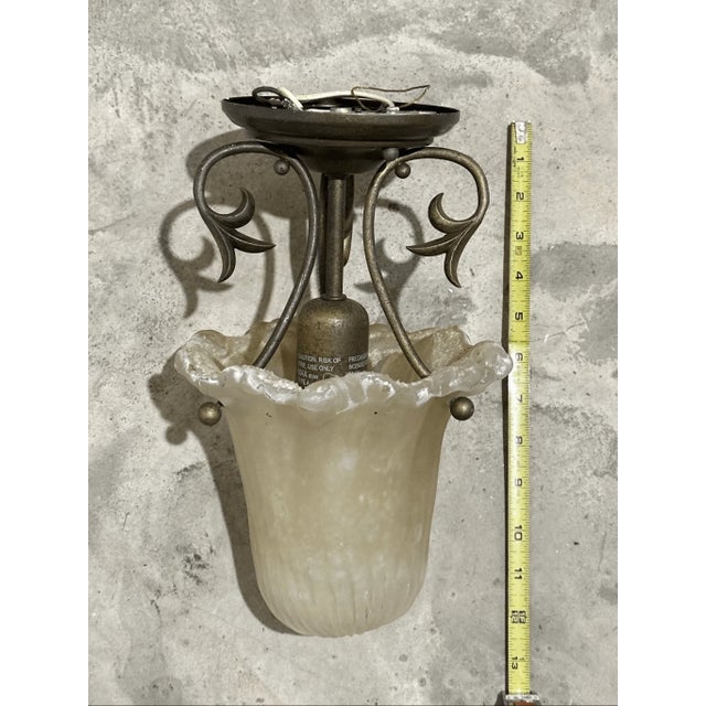Metal Vintage Art Nouveau Style Alabaster Glass Mini Pendant Flush Mount For Sale - Image 7 of 7