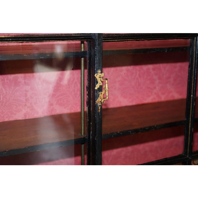 Victorian Ebonised Carved Oak Bookcase with Sliding Glazed Doors, 1860s For Sale - Image 6 of 18