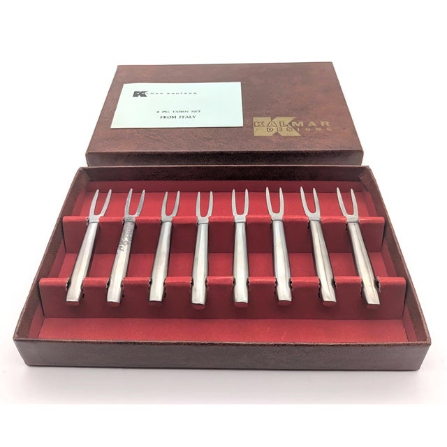 Grand Tour Vintage Kalmar Stainless Steel Corn Holders, Boxed Set of 8 For Sale - Image 3 of 7
