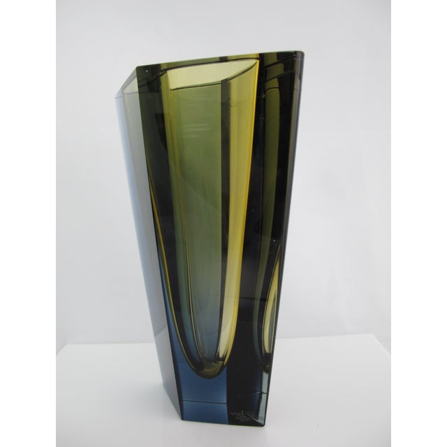 Blue Kaj Franck Nuutajarvi Notsjo Prisma Tri-Color Art Glass MCM Diamond Vase For Sale - Image 8 of 18