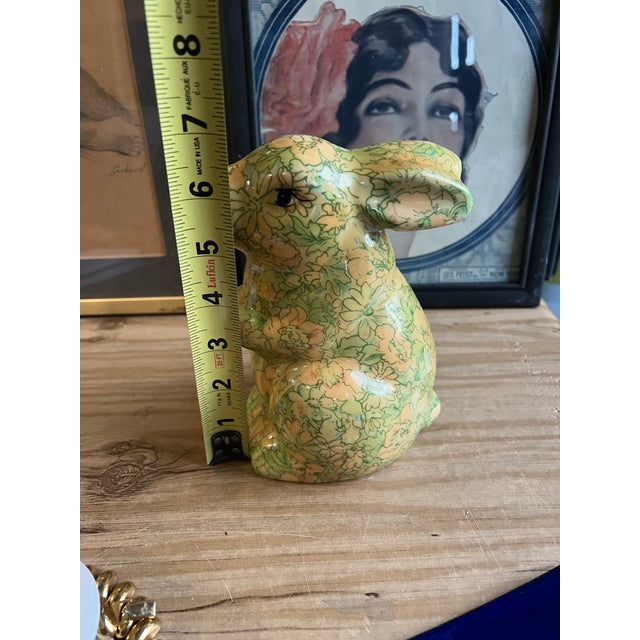 1970s Decoupage Ceramic Floral Bunny Sculpture For Sale - Image 4 of 8