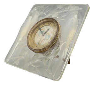 French Art Deco Glass Desk Clock by Rene Lalique, 1930s
