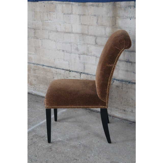 Late 20th Century Modern Leopard Upholstered Nailhead Parsons Rolled Back Oak Side Dining Chairs - Set of 4 For Sale - Image 6 of 12