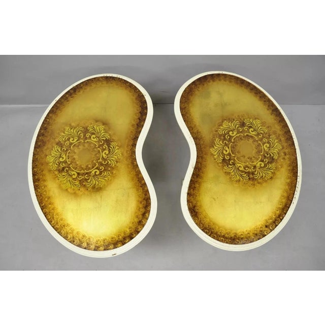 Hollywood Regency Vintage Hollywood Regency Gold Leaf Glass Kidney Bean Shaped Side Tables - Pair For Sale - Image 3 of 15