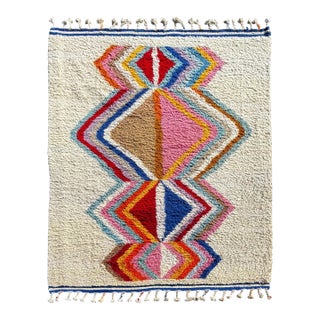 Handmade Boho Floor Carpet With Bold Multicolor Patterns For Sale