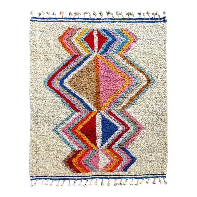 Handmade Boho Floor Carpet With Bold Multicolor Patterns For Sale