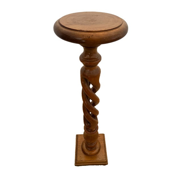Vintage Plant Stand Tall Table Barley Twist pedestal column round top Walnut 39" Tall X 10" Deep X 10" wide top. Very Good...
