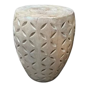 Sculptural Mango Wood Side Table, Hand-Crafted Modern Organic, Batik Detailing