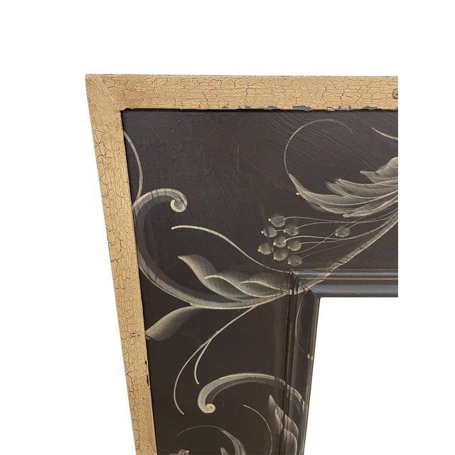 Wood Vintage Extra Large 1970s French Style Hand-Painted Mirror With Cast Metal Gilded Bird & Urn Crest- 76” For Sale - Image 7 of 12