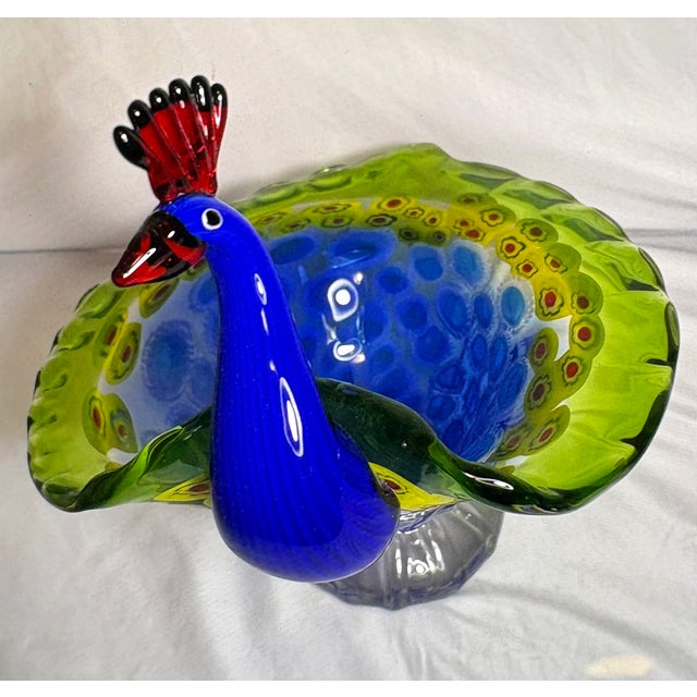 Mid-Century Modern Murano Millefiori Vintage Hand Blown Glass Multi Colored Peacock For Sale - Image 3 of 6