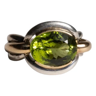 1990s Peridot Ring in 18K Gold and Sterling Silver, Size 7 For Sale