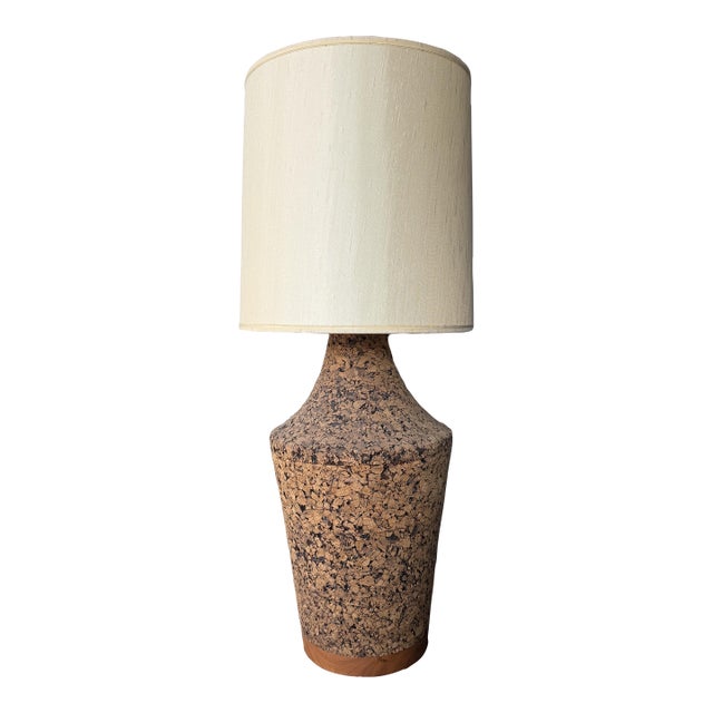 Mid-Century Modern Cork Lamp With Walnut Detail For Sale