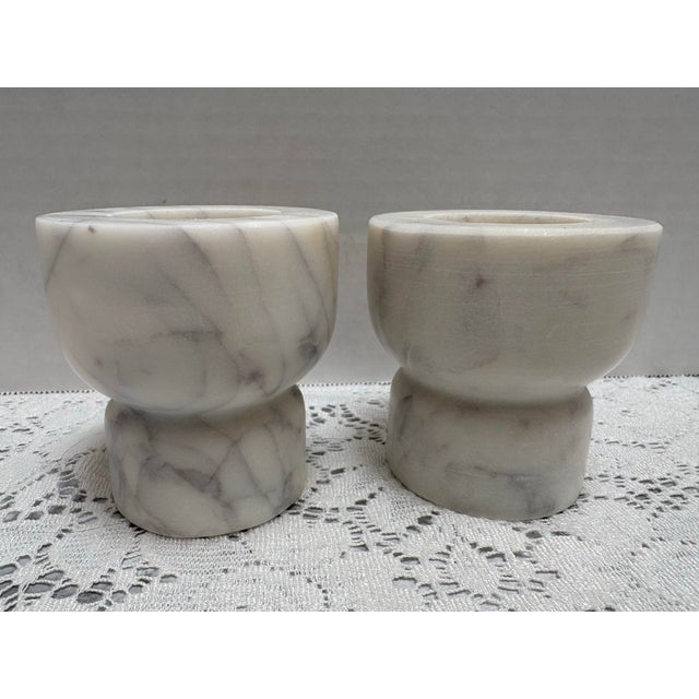 Set of Two White Alabaster Candleholders, a Pair For Sale - Image 9 of 9