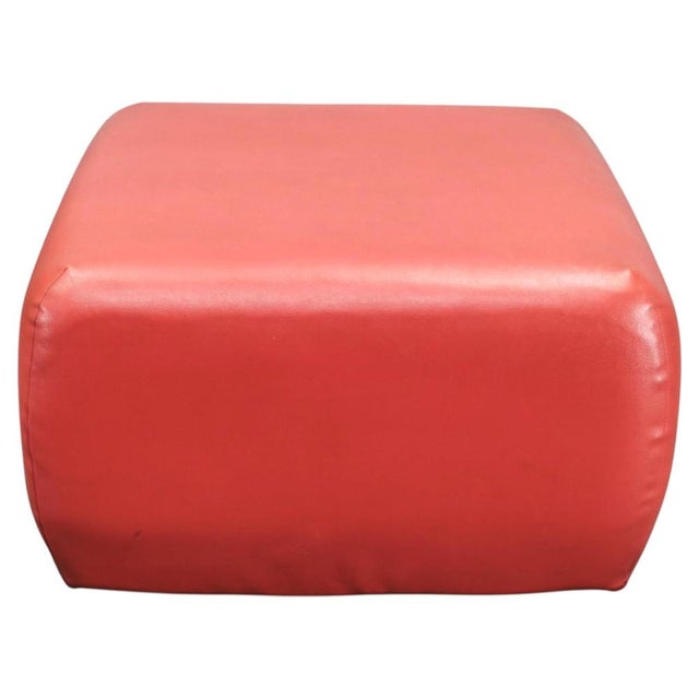1980s Italian Postmodern Red Faux Leather Pouf Ottoman For Sale - Image 9 of 9