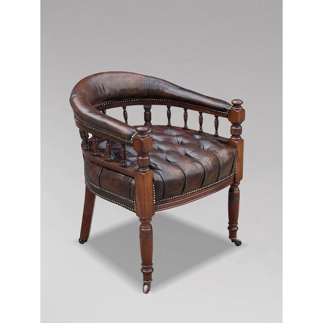 Brown Brown Leather and Mahogany Captain's Desk Armchair, 1860 For Sale - Image 8 of 11