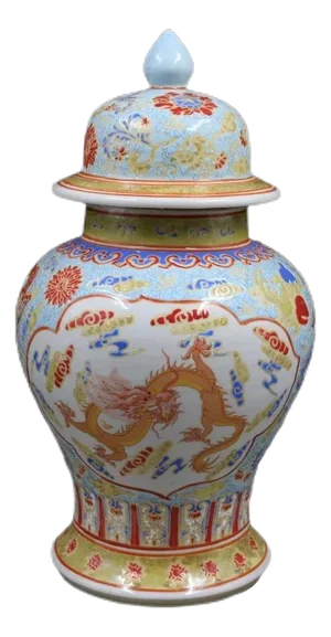 Antique Chinese Ceramic Pot Qianlong Marked Famille Rose Porcelain Ginger Jar Hand Painted Dragon Pattern