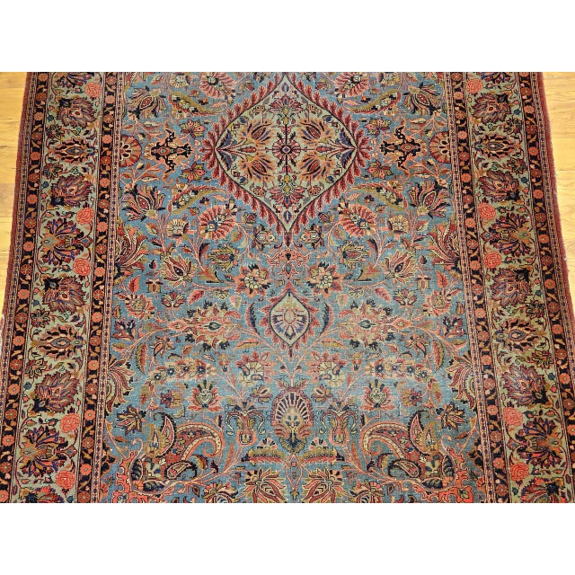 Vintage Persian Kashan Rug, Hand-Knotted Wool, Floral Pattern, Aqua-Blue & Teal-Green, 5x8 For Sale - Image 11 of 16