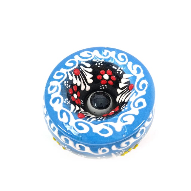 Turkish Blue Handmade Ceramic Ashtray With Lid For Sale - Image 4 of 5