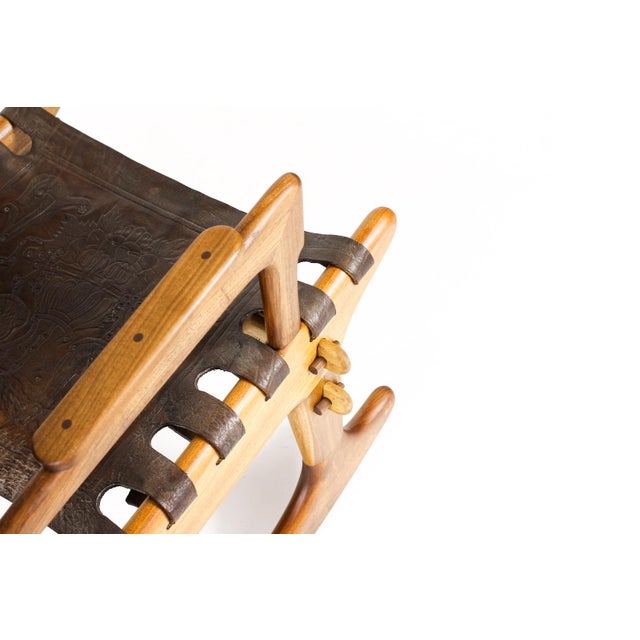 Vintage Mid Century Modernist Wood + Leather Rocking Chair + Ottoman Set – Angel Pazmino For Sale - Image 14 of 15