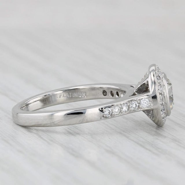 Metal 1.08ctw Round Diamond Halo Engagement Ring Platinum Size 5.5 For Sale - Image 7 of 8