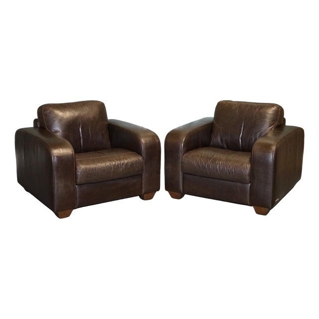Vintage Brown Leather Armchairs from Sofitalia, Set of 2 For Sale