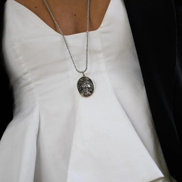 Silver Warrior Goddess Medallion Necklace For Sale - Image 4 of 12