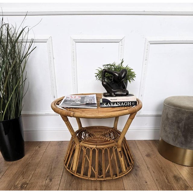 1960s Vintage Italian Bamboo Rattan Accent Table by Tito Agnoli, 1960s For Sale - Image 5 of 9