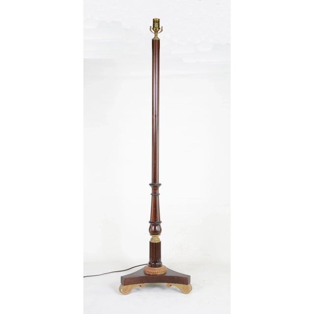 Vintage Darker Wood Stain Floor Lamp With Gold Color Scroll Tripod Feet For Sale In New York - Image 6 of 6