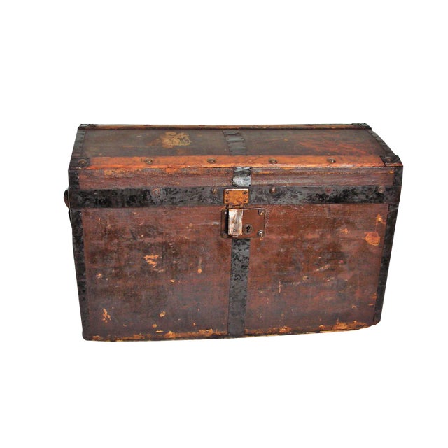 Vintage Wood and Metal Trunk For Sale