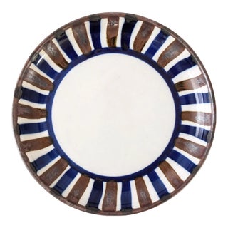 Mid-Century Decorative Dansk Brown & Blue Striped Ceramic Plate 1960s For Sale