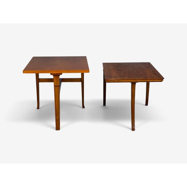 Wood t.h. Robsjohn-Gibbings, Rare Trapeza End Tables, Walnut, Greece, 1937 For Sale - Image 7 of 18