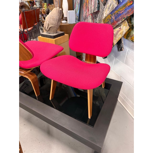 Herman Miller Eames Walnut and Pink LCW Chairs - Set of 2 For Sale - Image 9 of 12