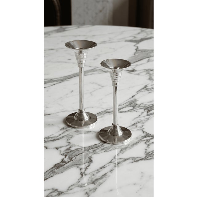 Art Deco Aluminum Candlesticks, 1970s, Set of 2, in Very Good conditions. Designed 1970 to 1979