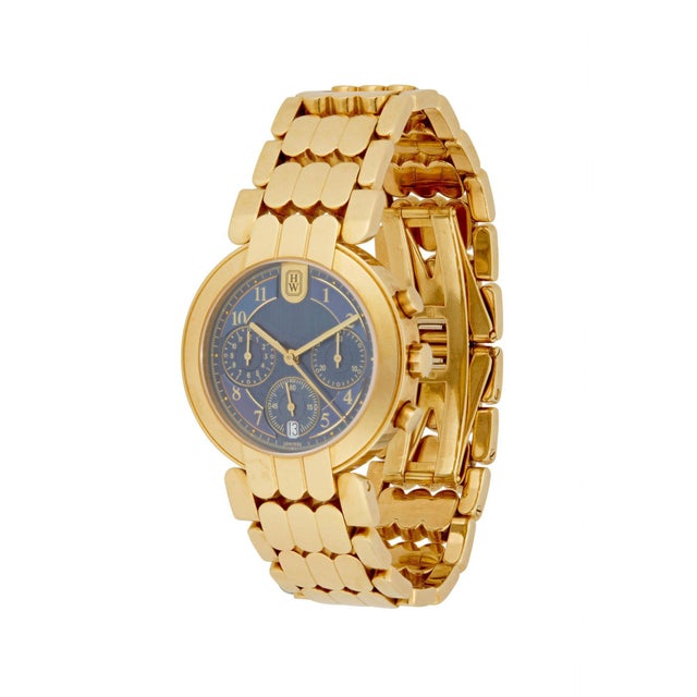 Harry Winston Premier Chronograph 18k Yellow Gold Navy Dial Mens Luxury Watch For Sale In Miami - Image 6 of 13