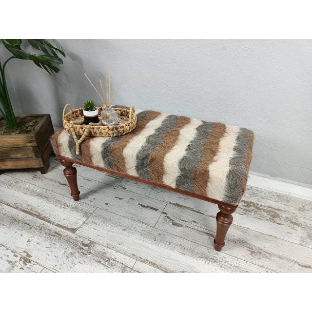 Wood Handmade Kilim Upholstered Ottoman Bench For Sale - Image 7 of 10