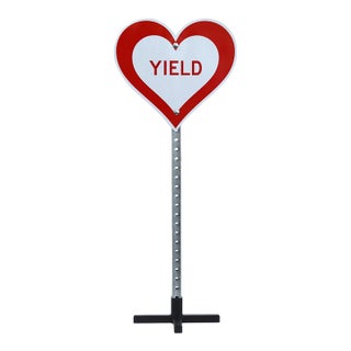 Standing Yield - Original Freestanding Pop Art Steel Street Sign Sculpture by Scott Froschauer For Sale
