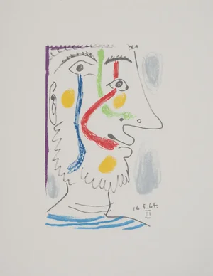 Pablo Picasso, The Taste of Happiness, Self-Portrait in a Sailor's Shirt, Lithograph