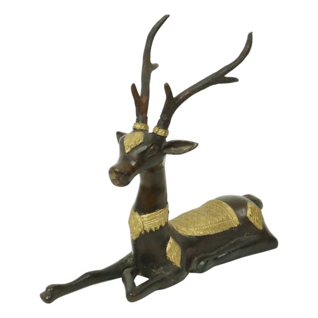 Vintage Bronze Reclining Deer Statue, 1970s For Sale