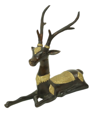 Vintage Bronze Reclining Deer Statue, 1970s